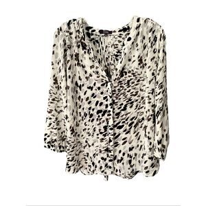 NYDJ Leopard Print 3/4 Sleeve Button Down Shirt Size L